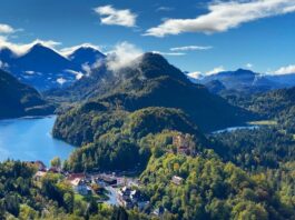 ausblick alpsse und schloß hohenschwangau